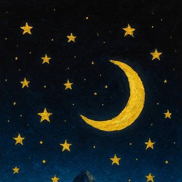 夜空に輝く月と星