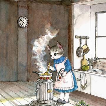 かぼちゃのスープを作る猫さん