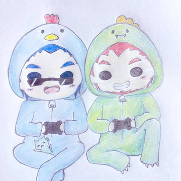 🐓の兄と🦖の弟(おまけの🐈💚)