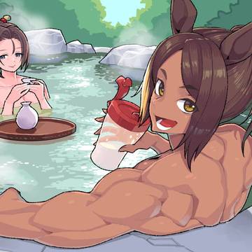 お風呂に入る女将とミシェルマイベイビー