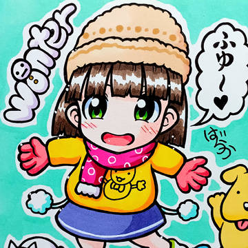 ミニ色紙「冬の女の子」