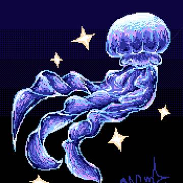 ピクセルクラゲの絵