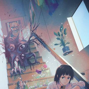 階段にて