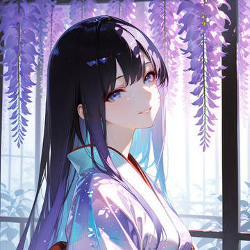【フリー素材】藤の庭 和服ver.