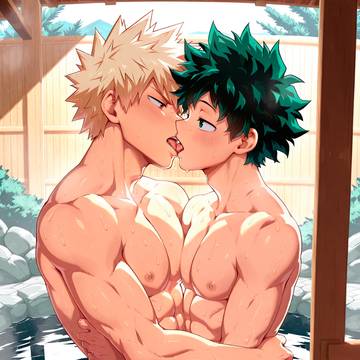 出久と勝己が 股 を擦り合わせながらキスをする