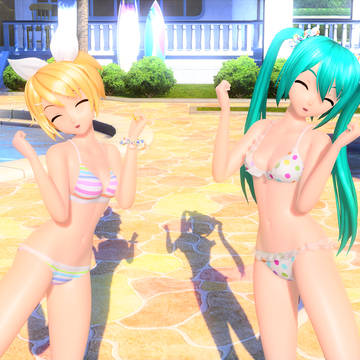 Miku PolkaDot&Rin Striped Bikini
