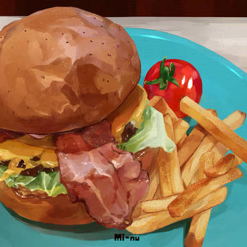 がっつりチーズとベーコンレタスなハンバーガー