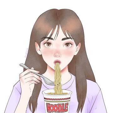デジタル水彩画ヌードルガール