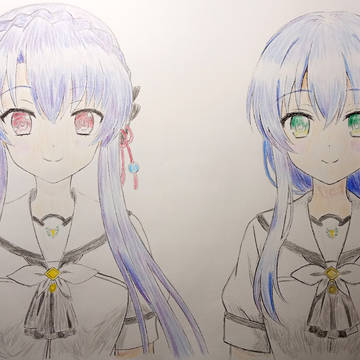 蒼と翠の色鉛筆イラスト