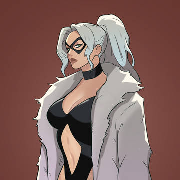 Felicia trying on a fur coat