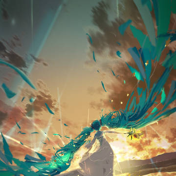初音ミクと夕日