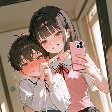 鏡の前で…