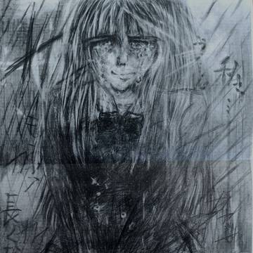 鉛筆画　新作。【雨に溶ける、哀しみ。】