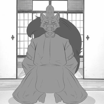 A fox sentenced to kneel and bou