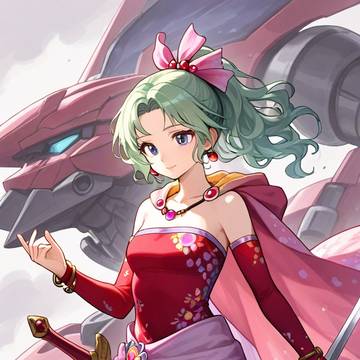 green hair girl with mecha