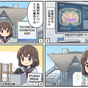 四コマ「先端材料とか真空の技術的な展示会を見てきました」