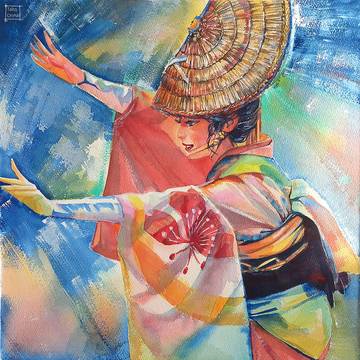 Awa Odori dance, watercolor.