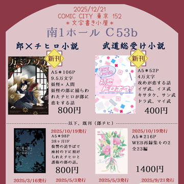 【12月21日】郎チヒ＆武道受け小説お品書き【鉢&リベ】