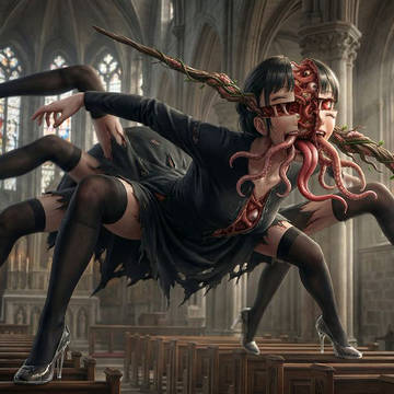 杖をつく少女