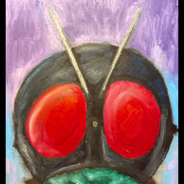 シン仮面ライダーの１号　オイルパステルで一発描き