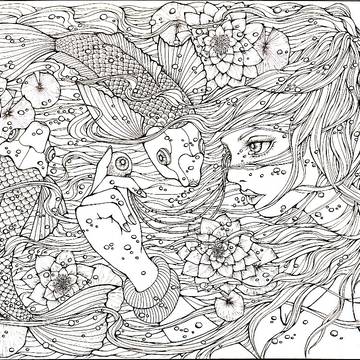 髪の流れと鯉