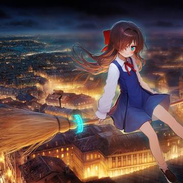 コンセプトアート01「箒で夜の街の空を飛ぶ」