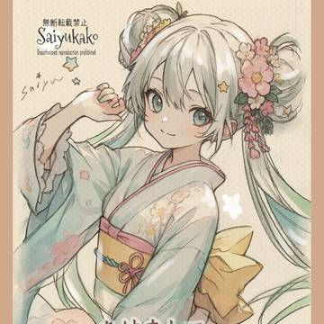 和風ロリータ︎🌟初音ミク🌙鉛筆画＋