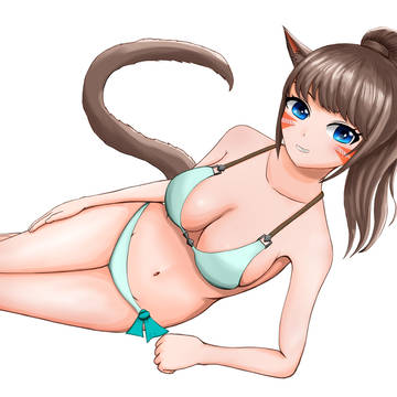 寝そべり水着ミコッテ