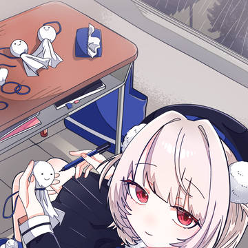 教室でてるてる坊主を作る雨衣ちゃん