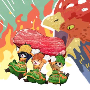 Palico carrying meat
