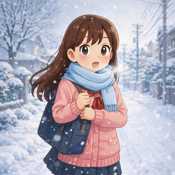 雪の日に通学する女子高生