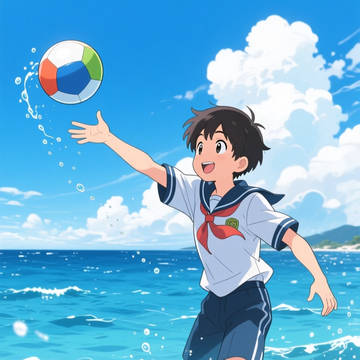 海でボール投げ