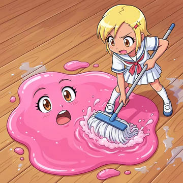 日向なつみがスムージー液プールの水たまりに変身し、アンゴル・モア