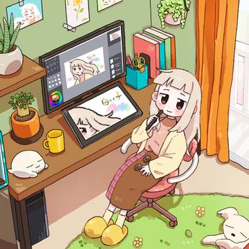 白い子ちゃんお絵描き中