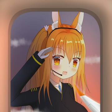 巨大うさ耳娘と朝焼けのフライト