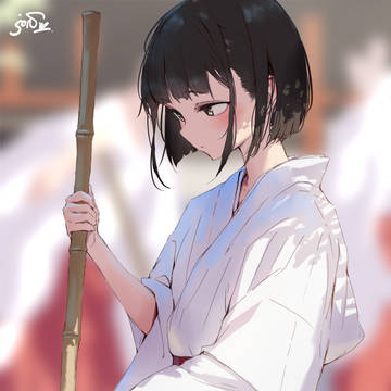 竹箒とおかっぱ巫女さん