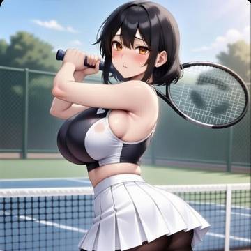 孕ませメイド長、麗華。ご主人様とテニスを楽しむ