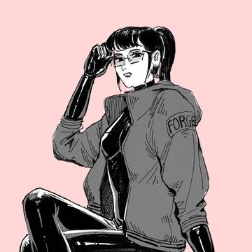 Latex girl with glasses