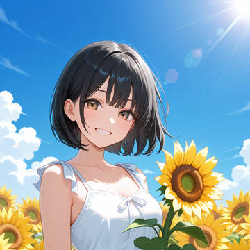 ひまわりを持つ少女