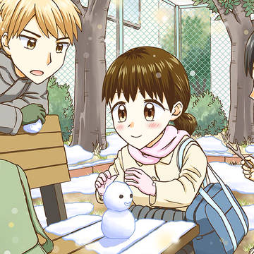 学校帰りの公園で雪だるま