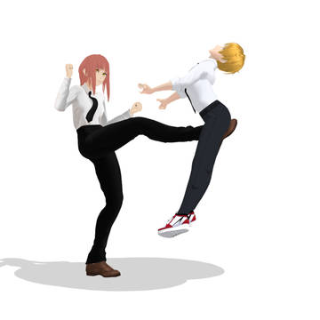 Makima kicking Denji