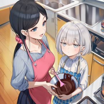 手作りチョコのお手伝いするプリエルちゃんと教えてあげる叶ちゃん