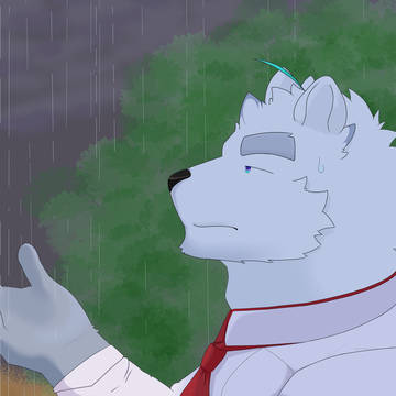 雨宿りをするパウル
