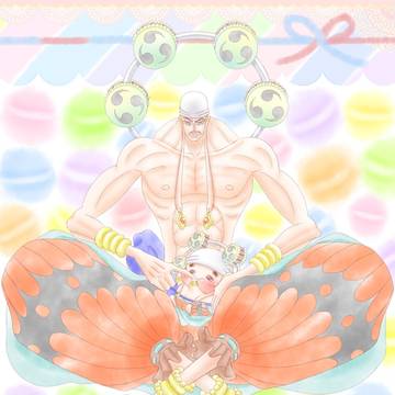 神エネルは子守りをしているようです。2