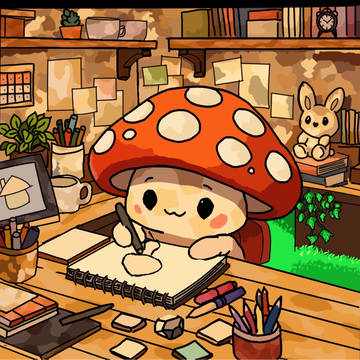 キノコのイラストを描いてるキノコ