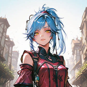 なんかカッコいい立ちポーズの青髪女剣士さん