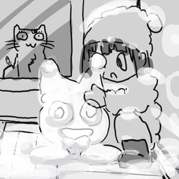 日常絵：雪積もったね