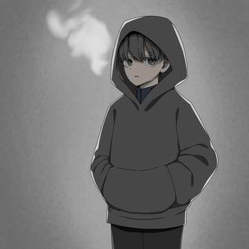 パーカーを着たダウナー系の少年