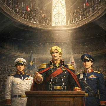 連邦議会で演説をするシャア・アズナブル