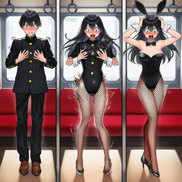 バニーガールに変身(性転換シークエンス)